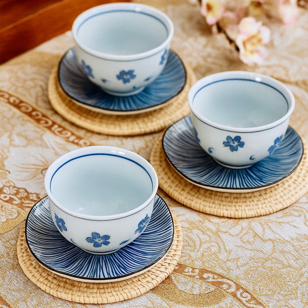 Floral Yunomi Teacup &amp; Saucer