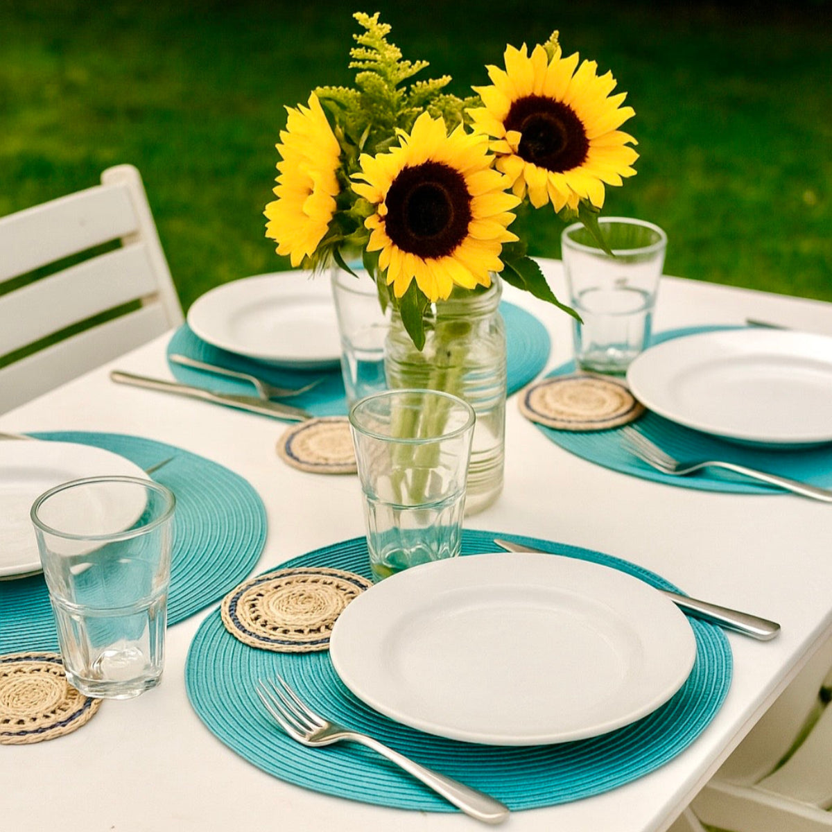 Dessous de verre festonnés en lin - Tan (Ensemble de 4)