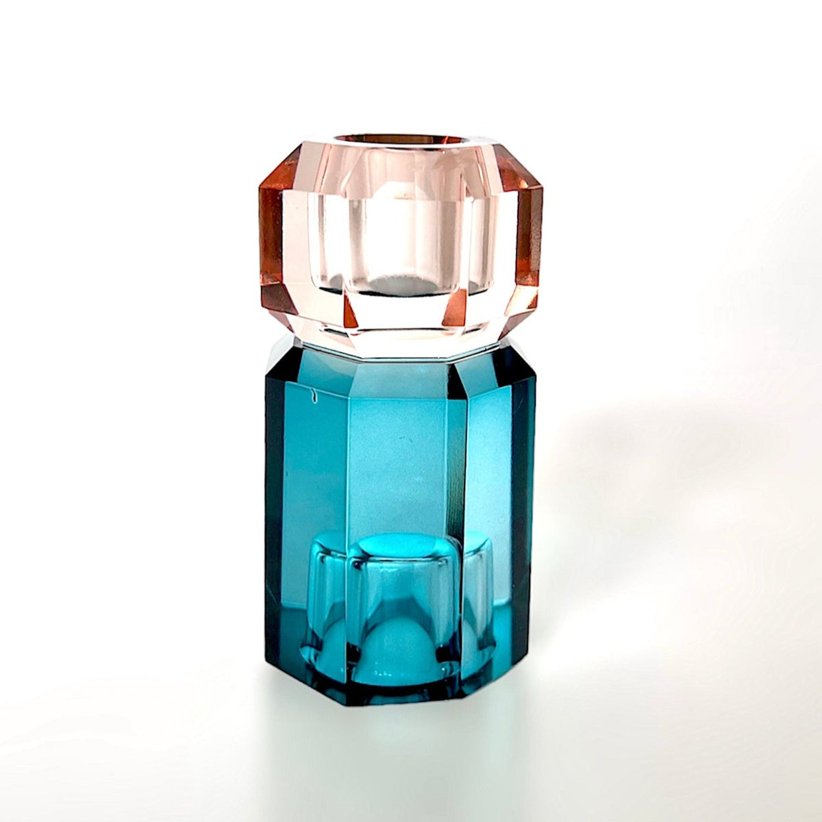 Bougeoir Géométrique en Cristal - Turquoise/Pêche