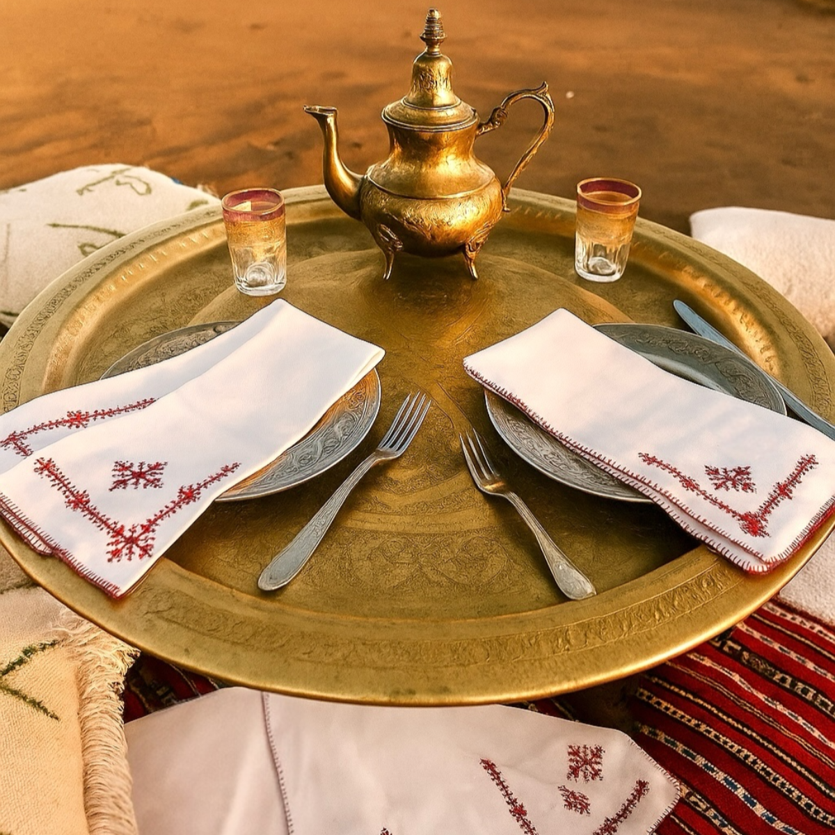 Hand Embroidered Moroccan Napkins - Red (Set of 4)