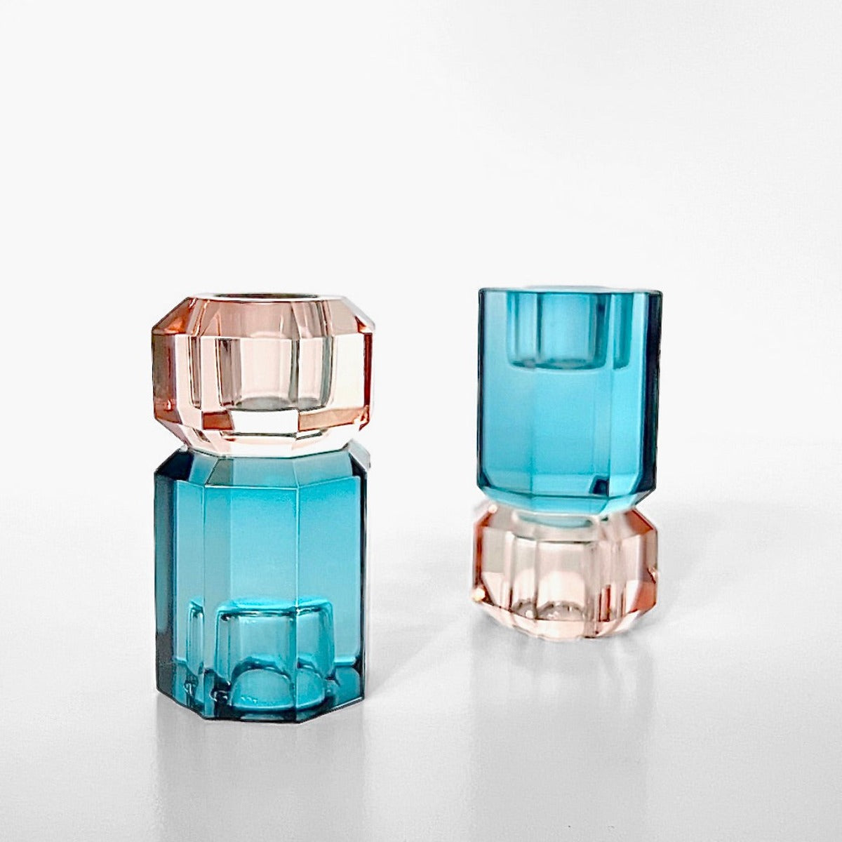 Bougeoir Géométrique en Cristal - Turquoise/Pêche