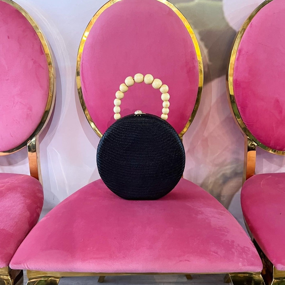 Handwoven Round Handbag w/ Ladybug