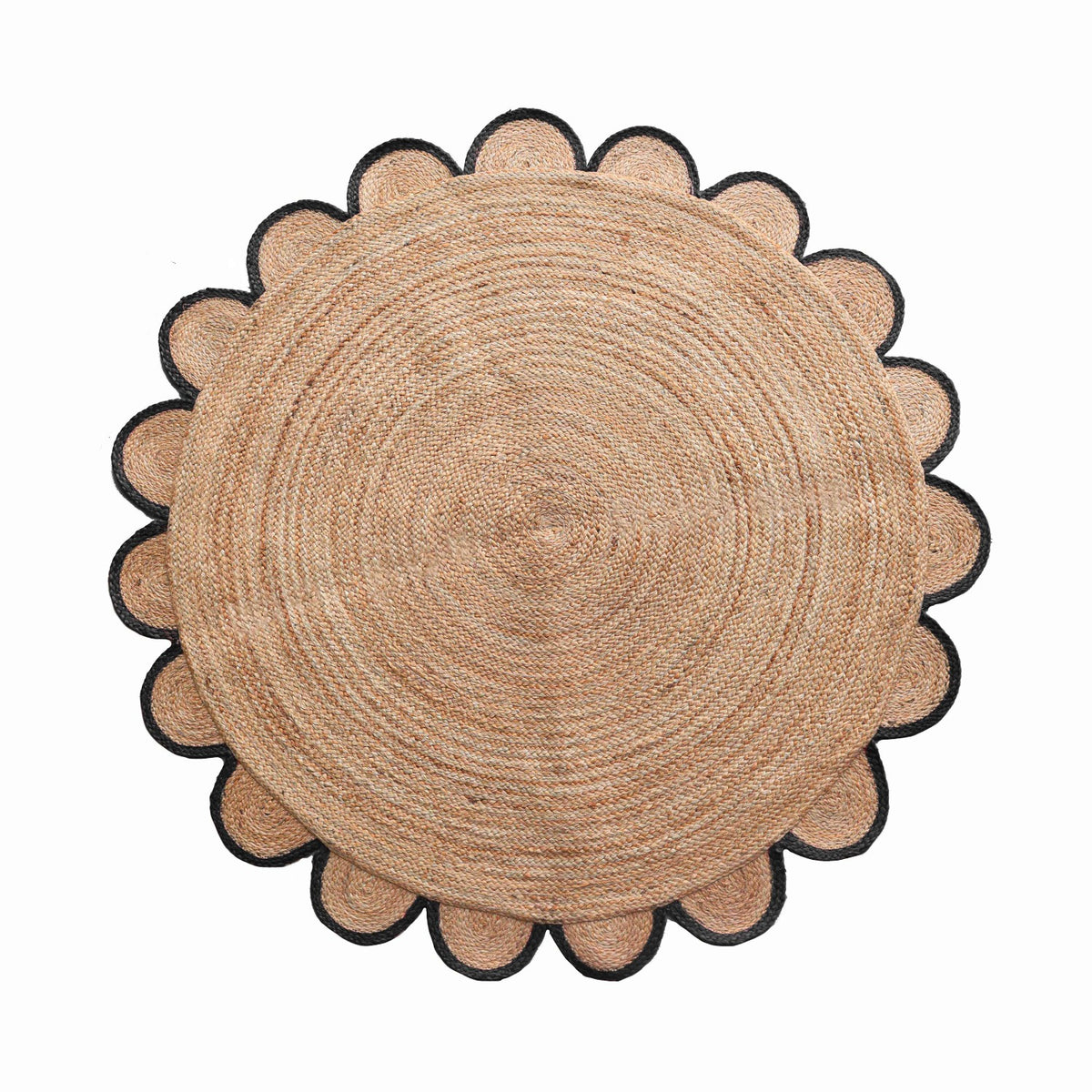 Round Scalloped Jute Rug - Black - A WANDERLUST HOME