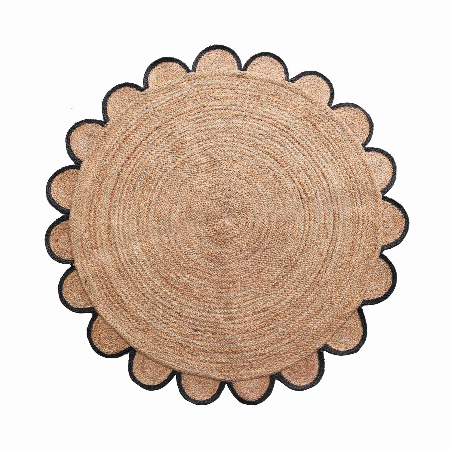 Round Scalloped Jute Rug - Black