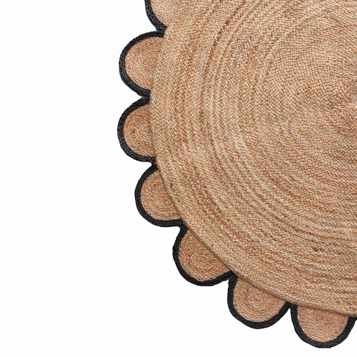 Round Scalloped Jute Rug - Black