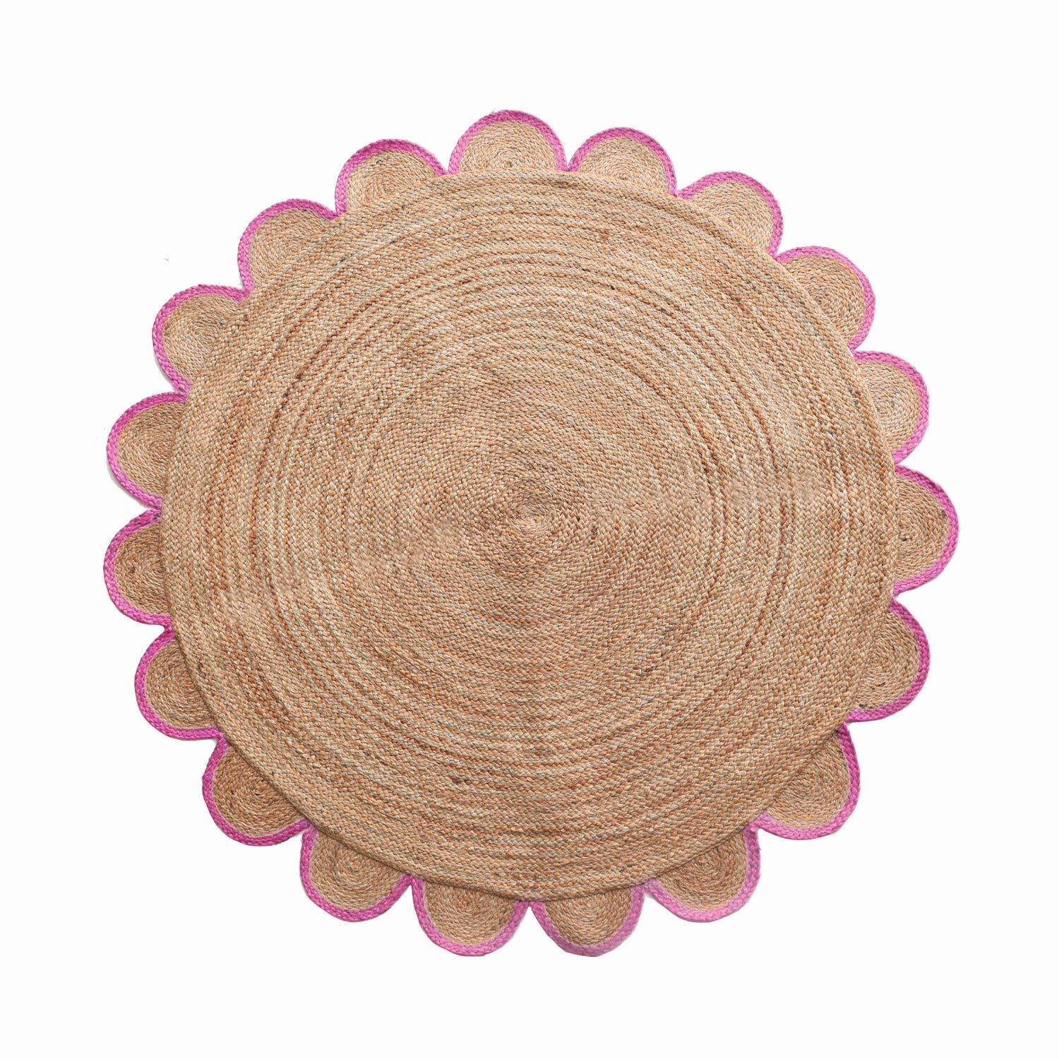 Round Scalloped Jute Rug - Pink