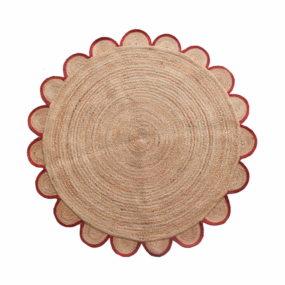 Round Jute Rug Red Round Scalloped Jute Rug - Red - A WANDERLUST HOME