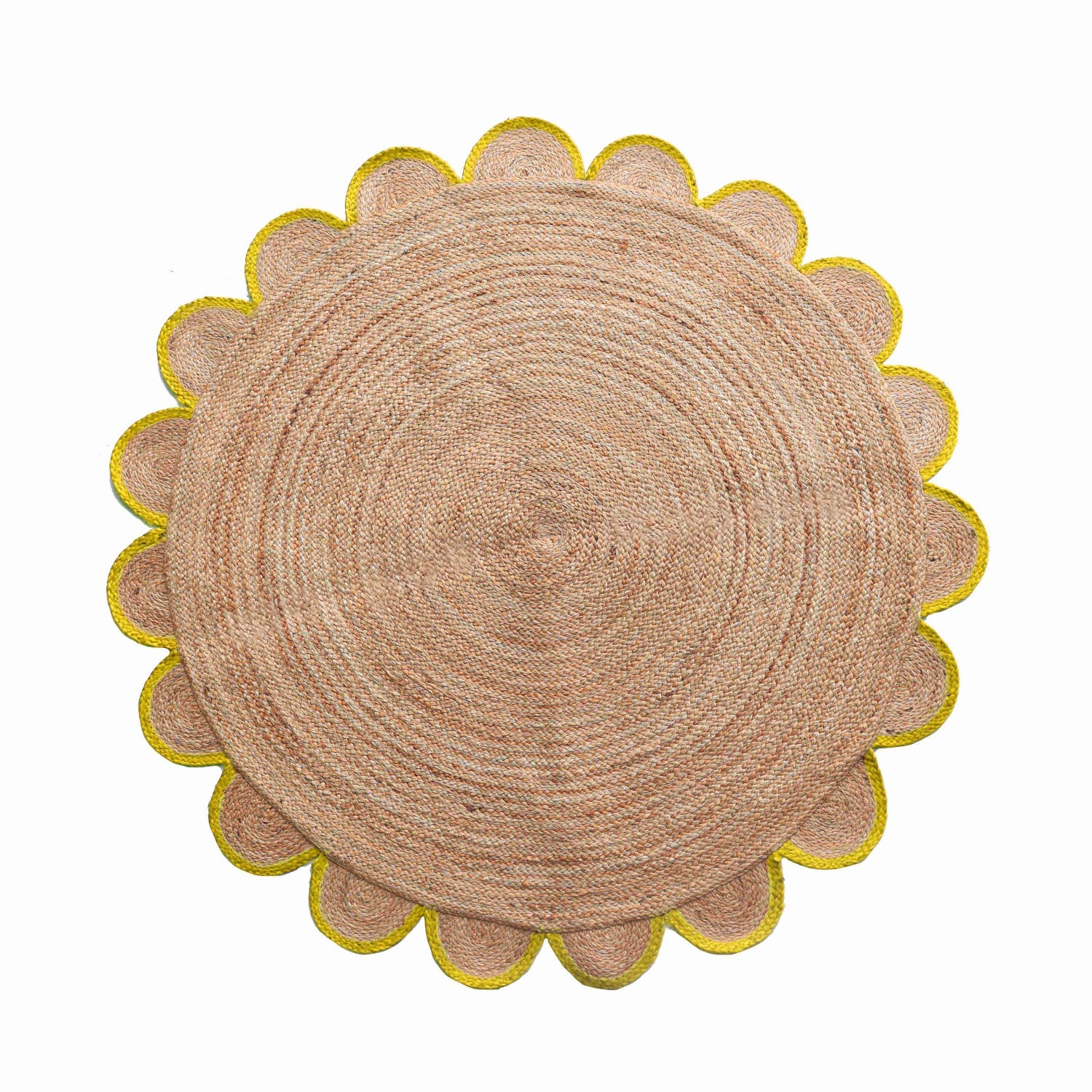 Round Scalloped Jute Rug - Yellow