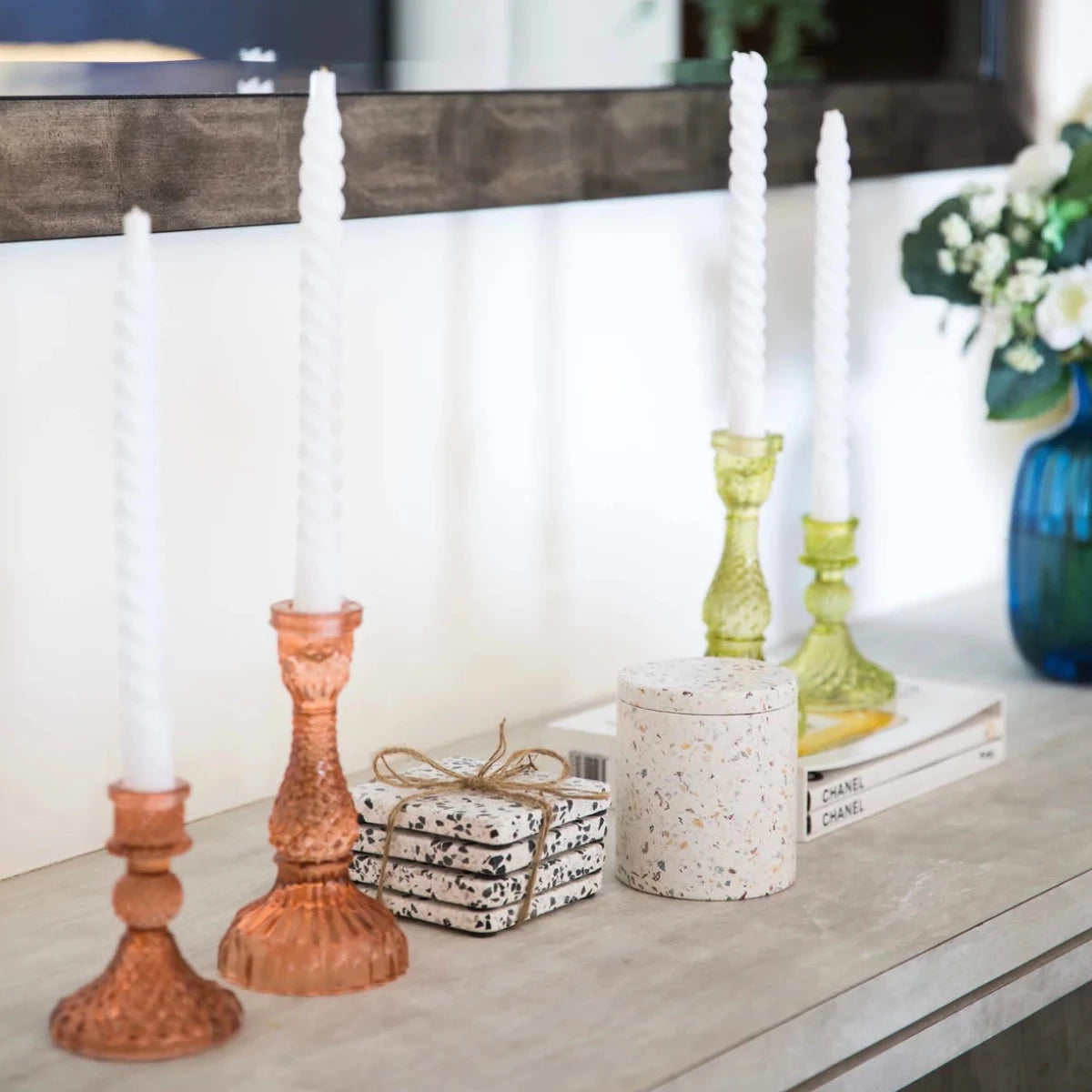 Tall Vintage Glass Candleholder - Green