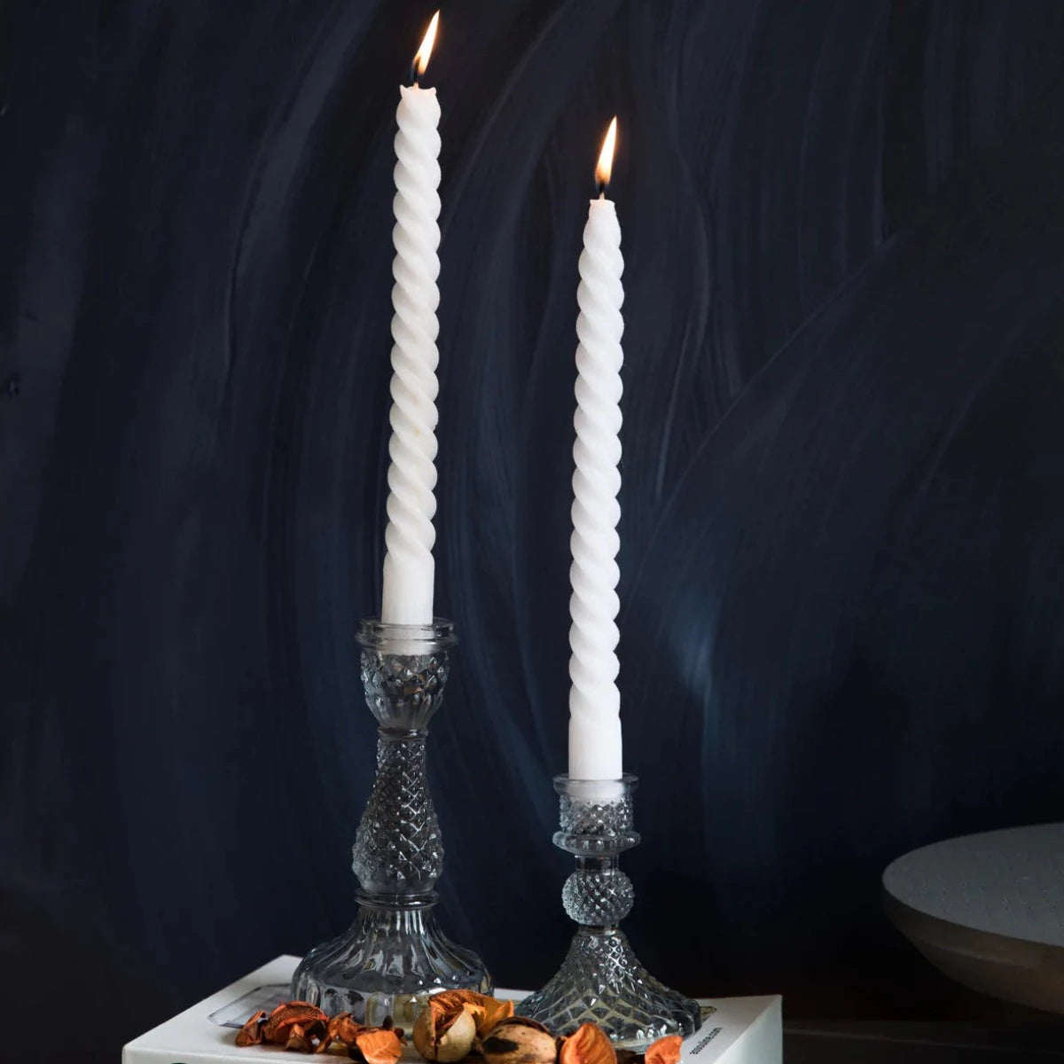Tall Vintage Glass Candleholder - Smoke