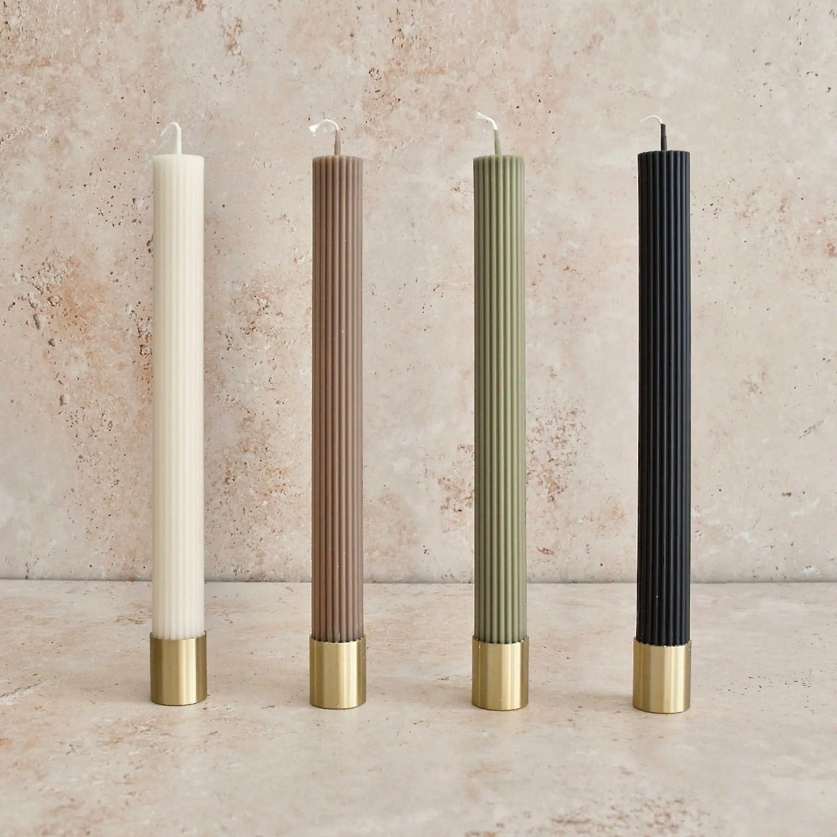 Scented Ribbed Taper Candle - Ivory (Set of 2)