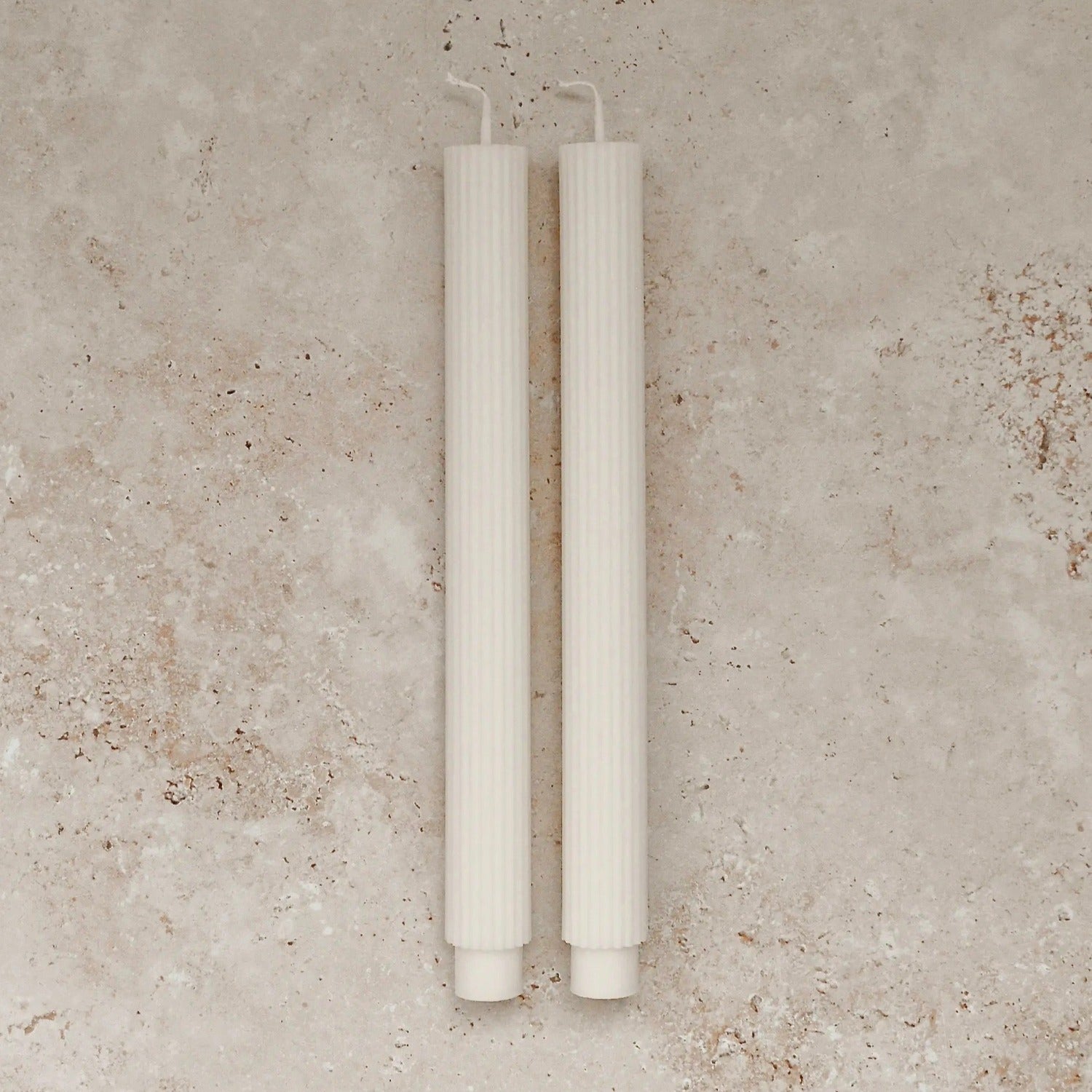 Scented Ribbed Taper Candle - Ivory (Set of 2)