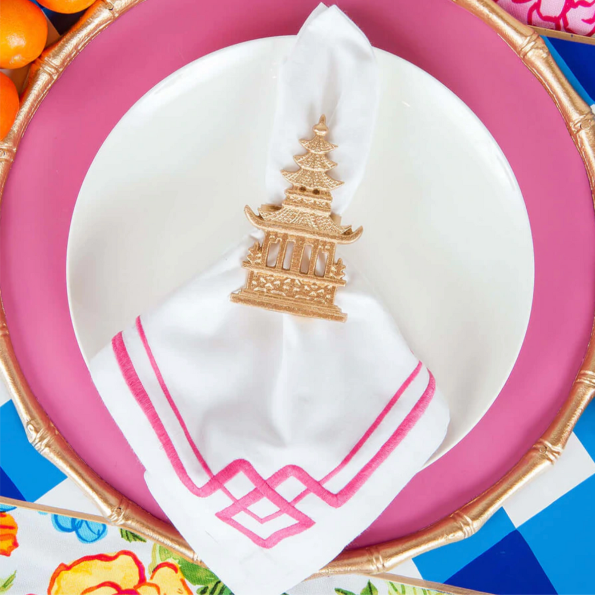 Guardanapos Bordados Interlock - Rosa (Conjunto de 4)