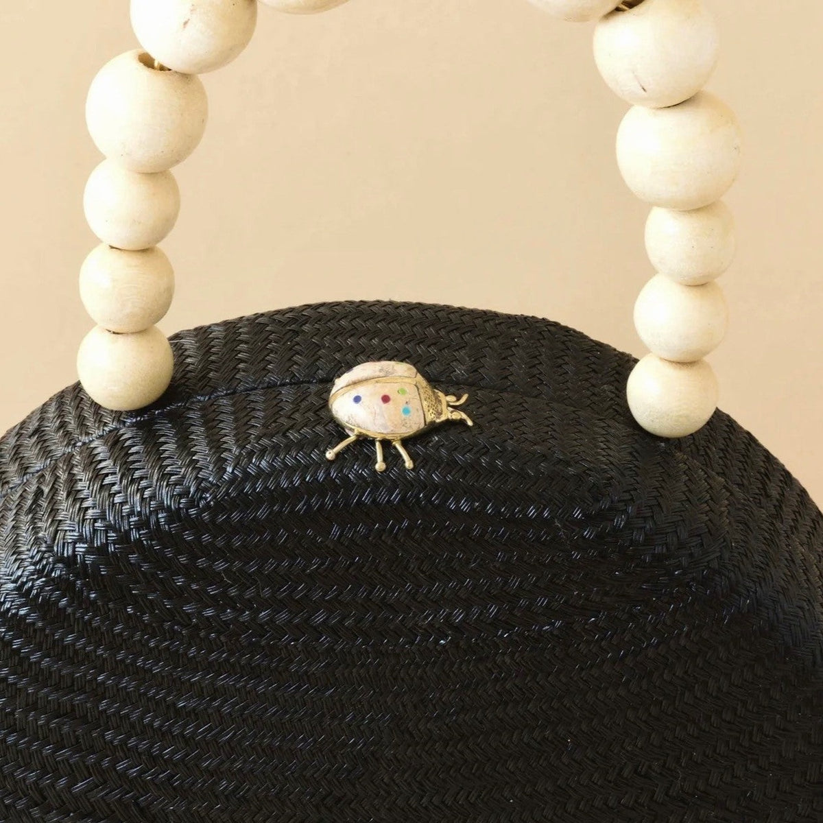 Handwoven Round Handbag w/ Ladybug