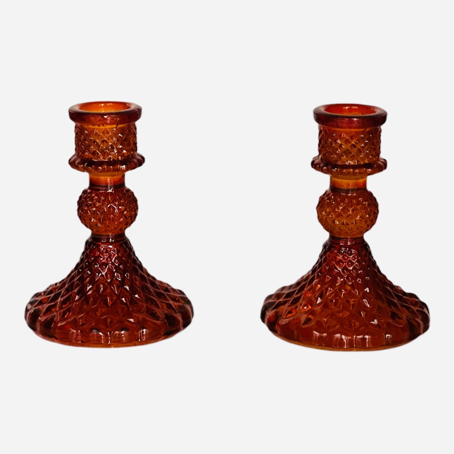 Short Vintage Glass Candleholder - Blood Orange