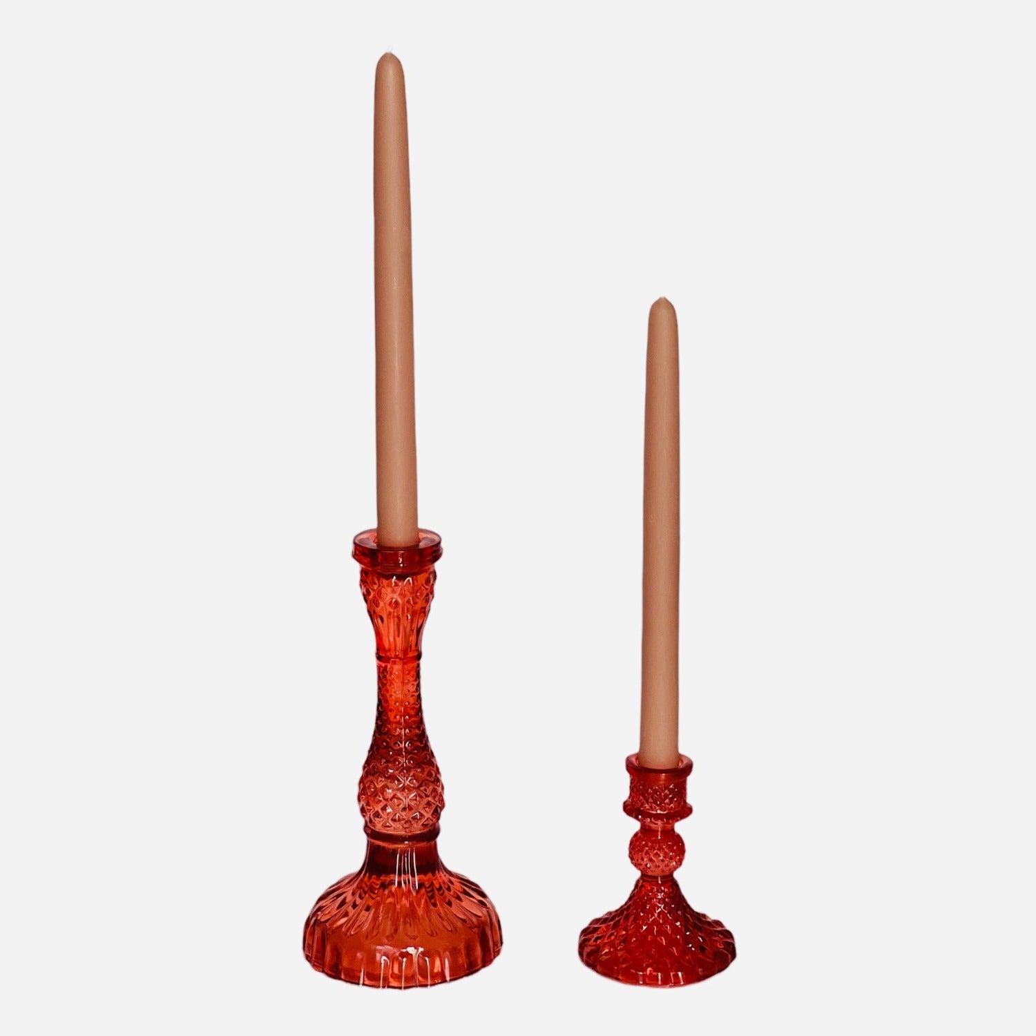 Tall Vintage Glass Candleholder - Pink Coral