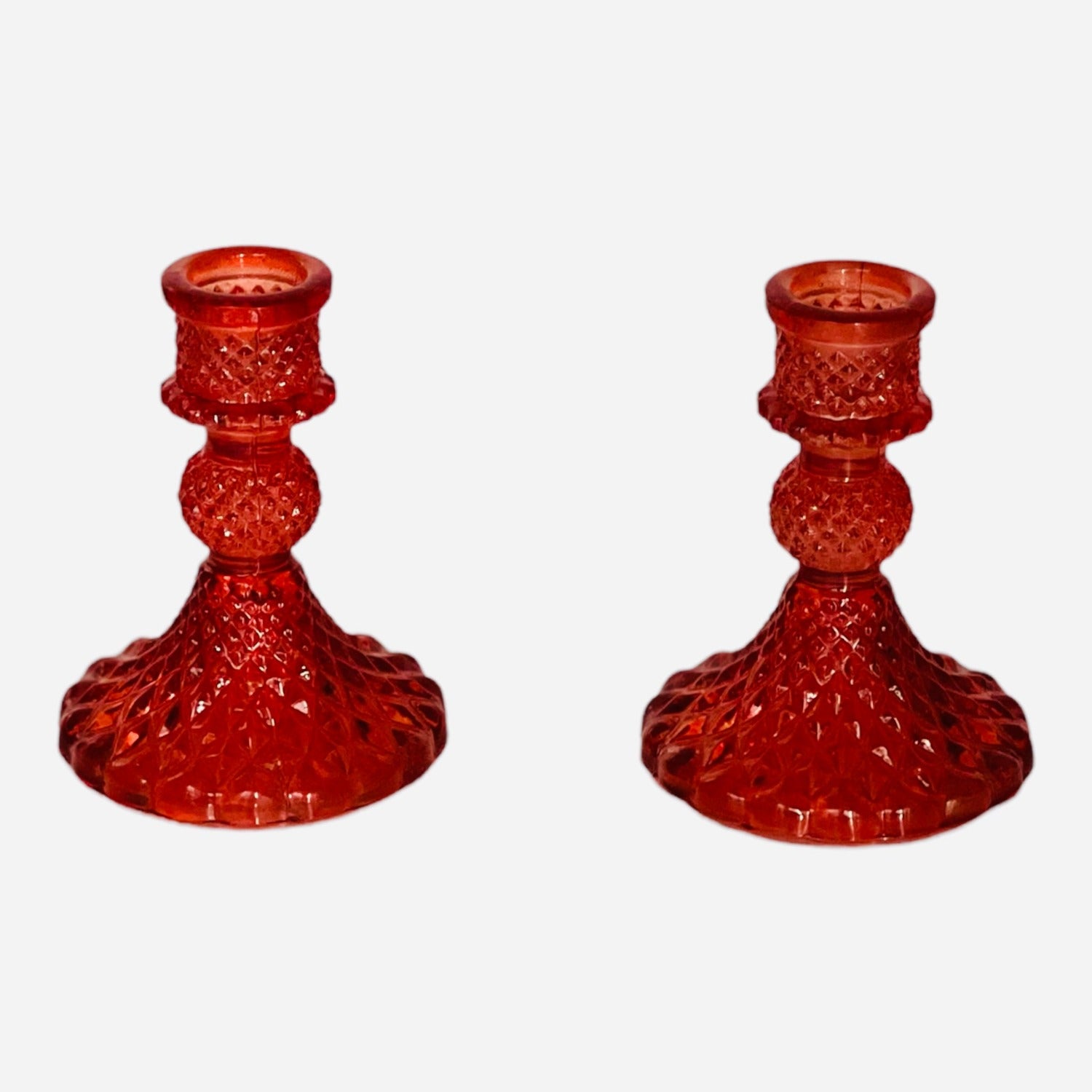 Short Vintage Glass Candleholder - Pink Coral