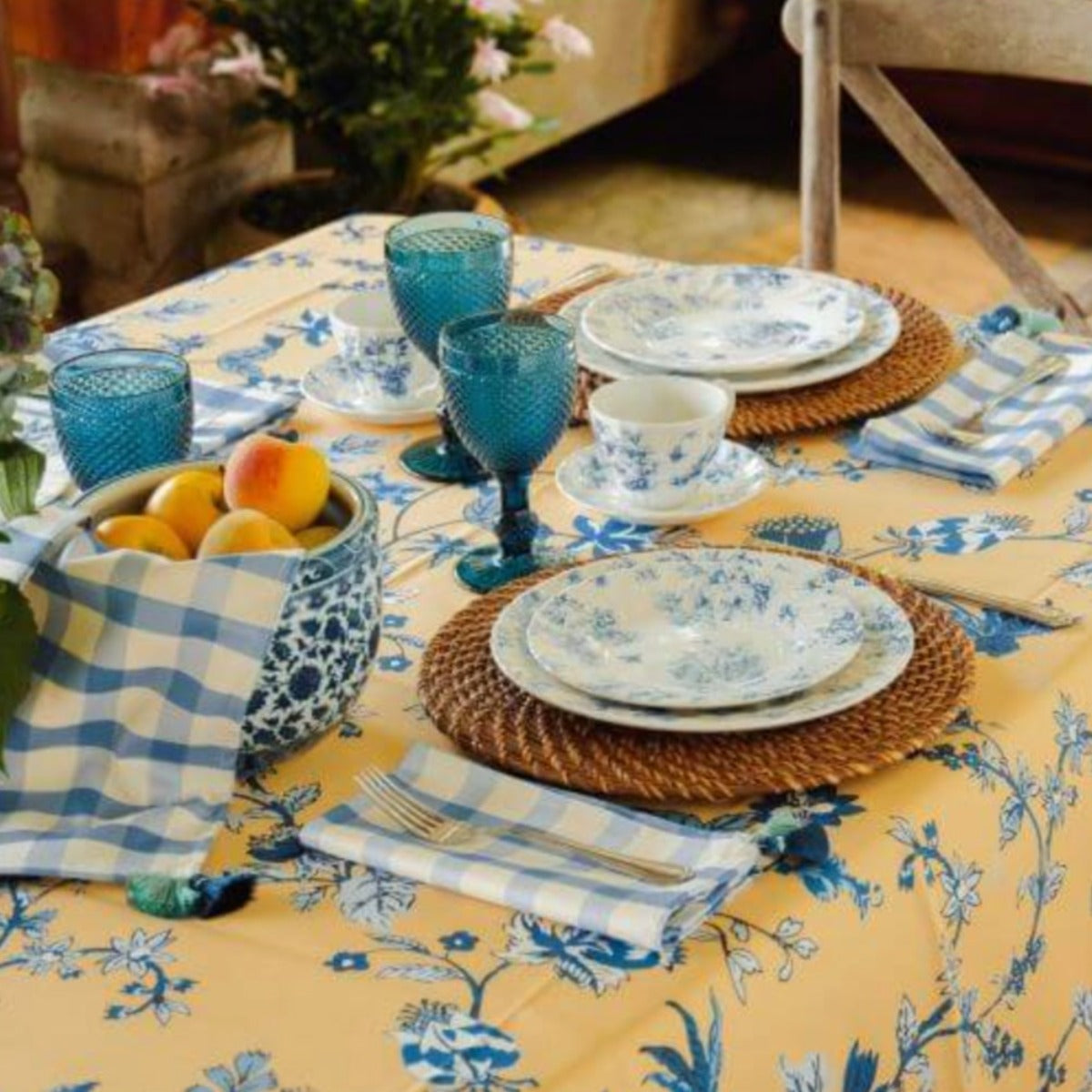 Nappe Vigne Fleurie - Bleu &amp;amp; Jaune