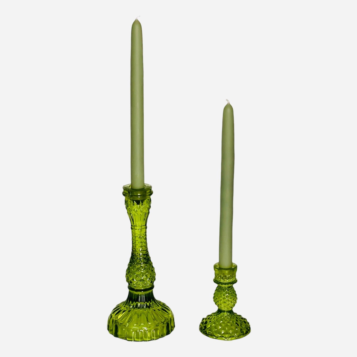 Tall Vintage Glass Candleholder - Green