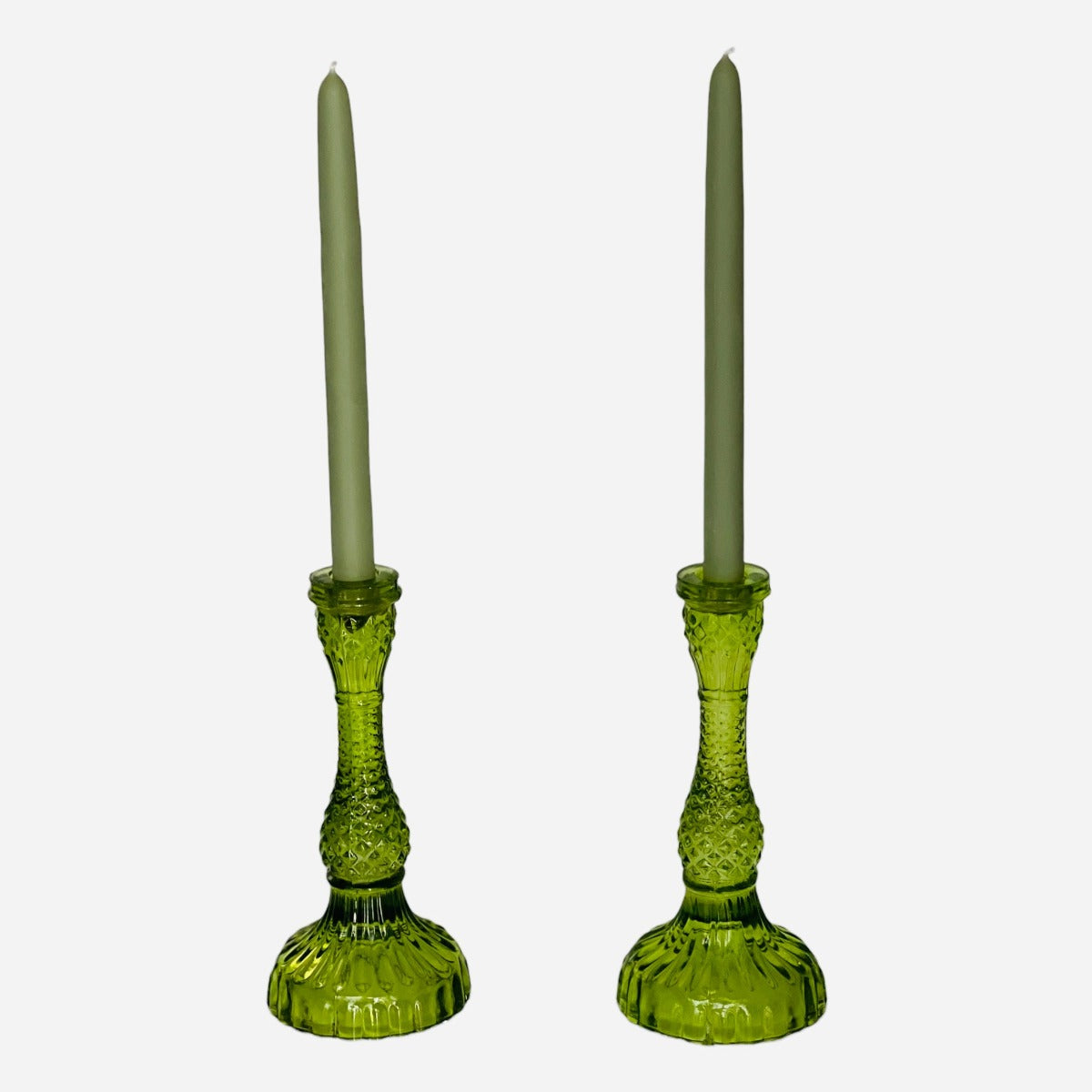 Tall Vintage Glass Candleholder - Green