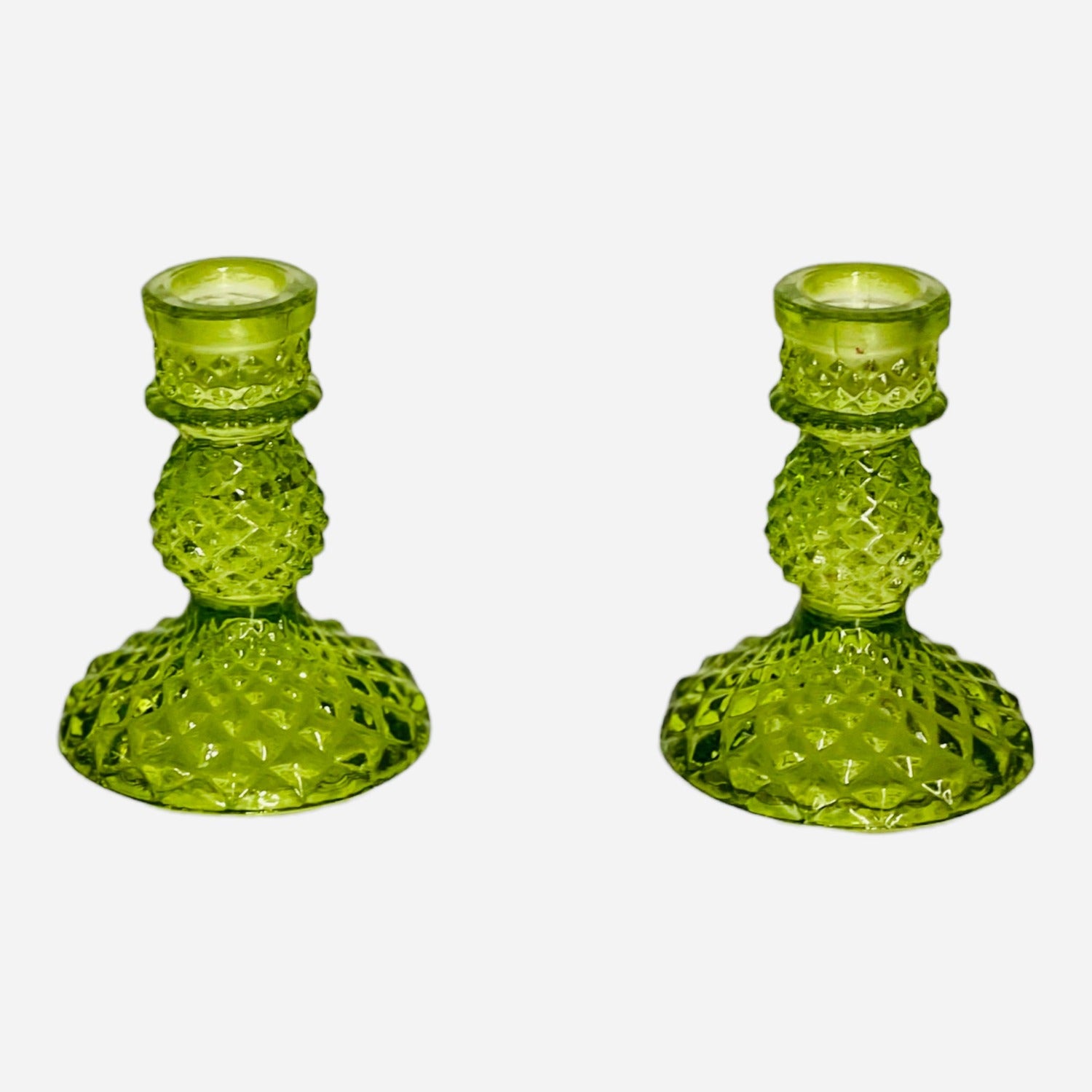 Short Vintage Glass Candleholder - Green