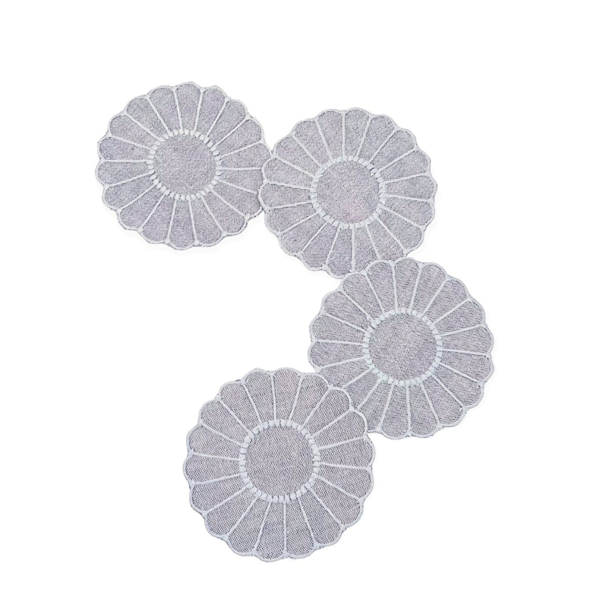 Sous-verres festonnés en lin - Bleu (Ensemble de 4)