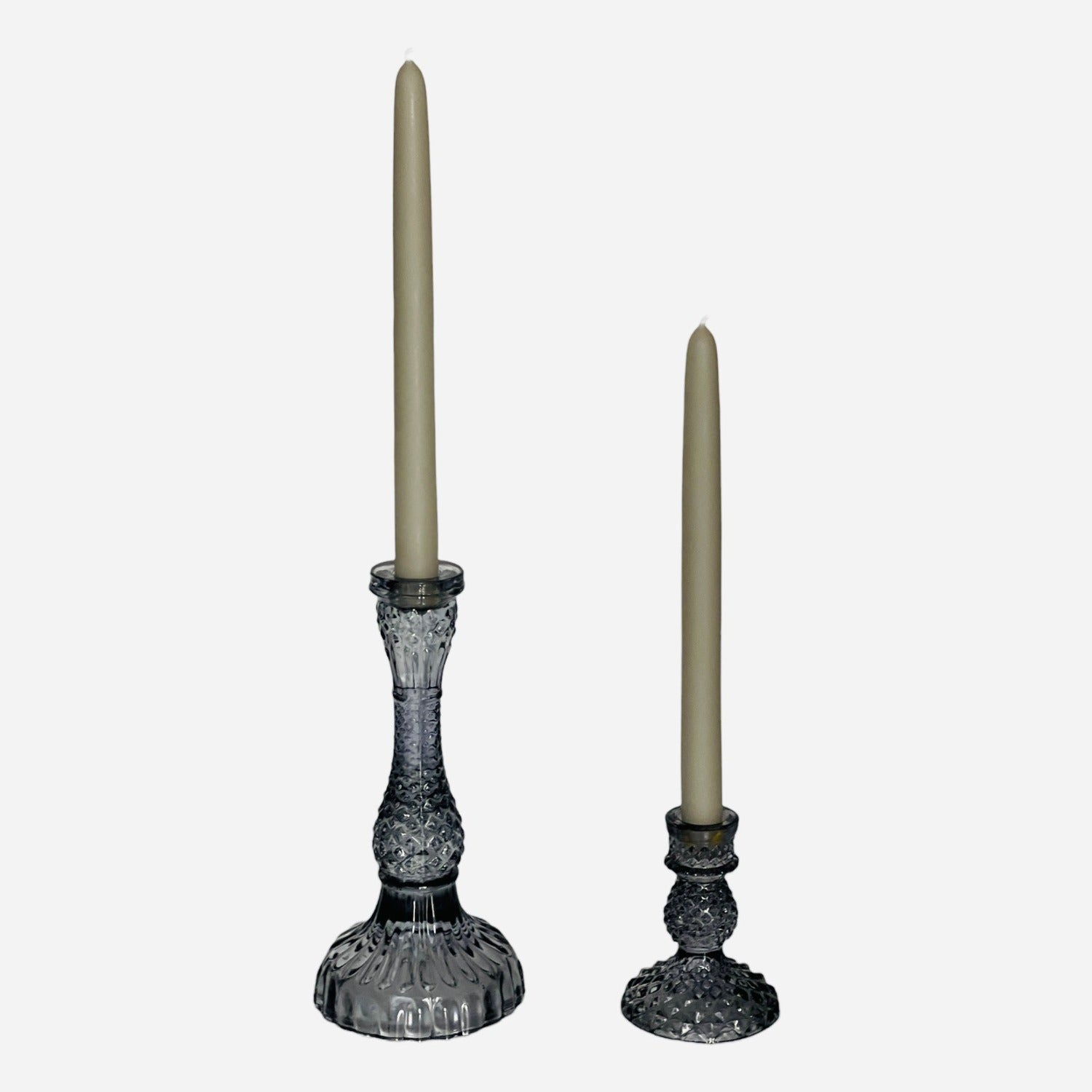 Tall Vintage Glass Candleholder - Smoke