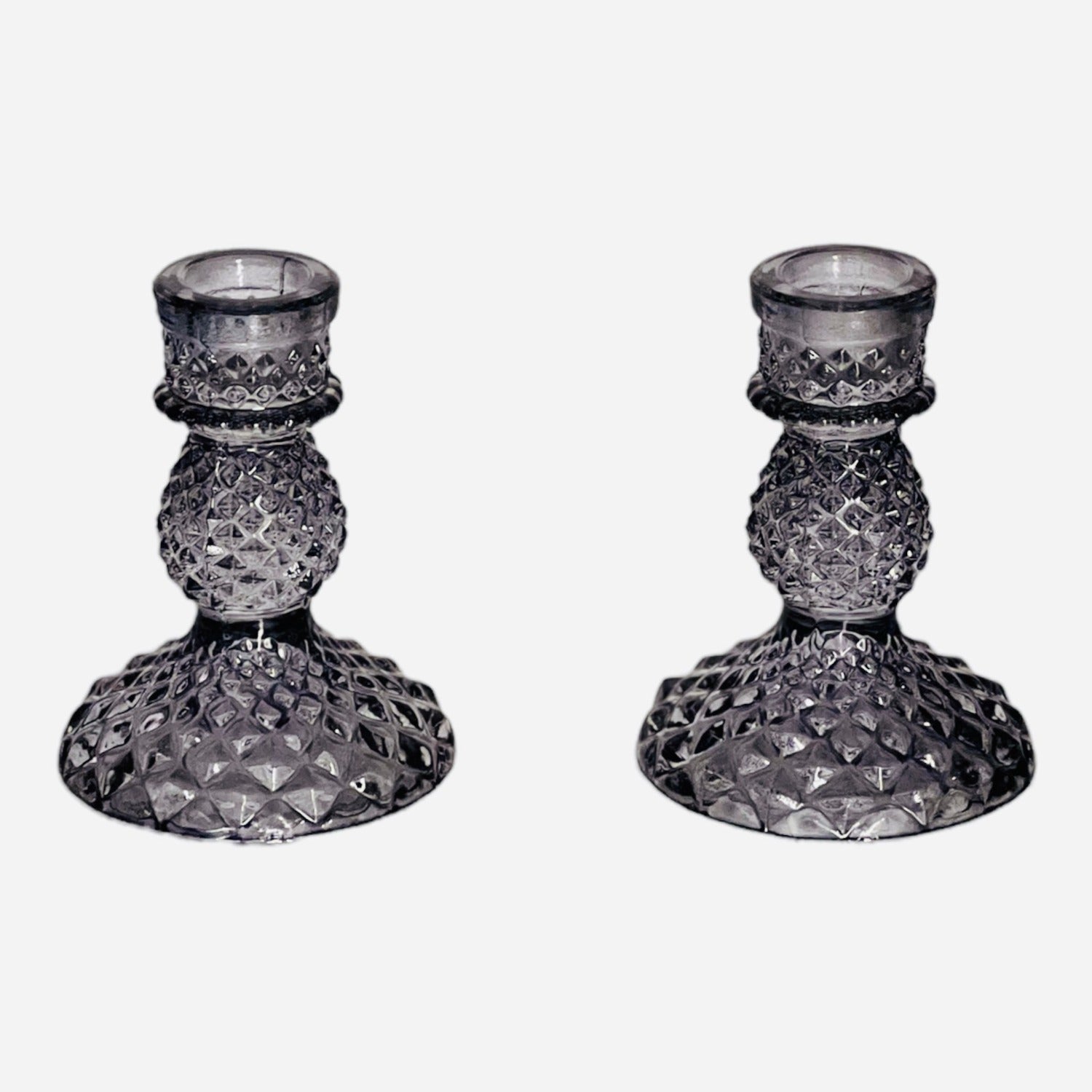 Short Vintage Glass Candleholder - Smoke