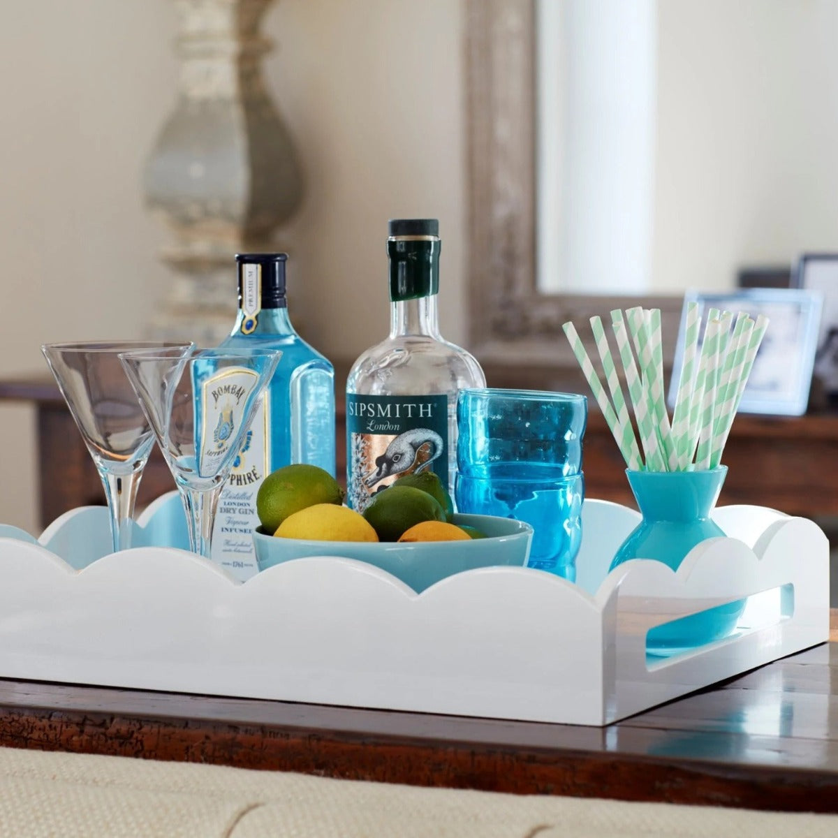 Lacquered Scalloped Tray - White